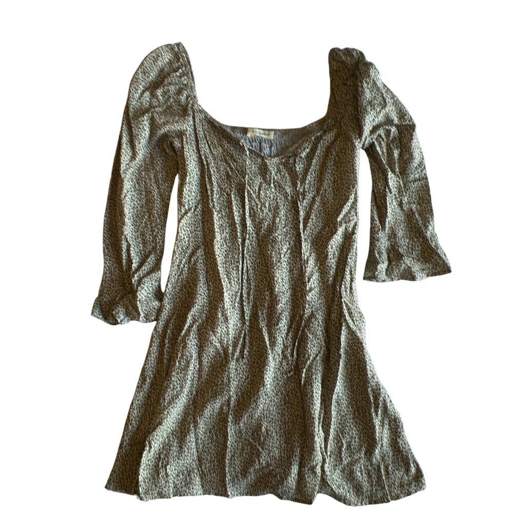Live To Be Spoiled Dress Womens S Beige Animal Print Short Fit & Flare Smocked